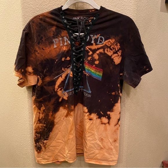 PINK FLOYD Women Tie Dye Front Lace T-Shirt Size Large - Picture 1 of 8